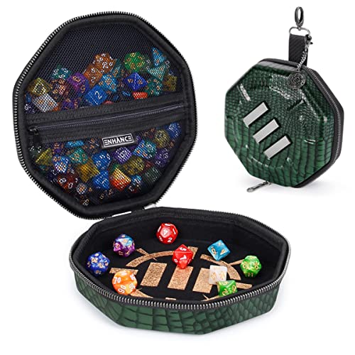 ENHANCE DND Dice Tray and Case - Collector's Edition DND Dice Holder up to 150 D&D Shakers with Hard Shell Exterior and Protective Soft Interior - Rolling Tray Perfect for Game Night (Dragon Green) - color: Dragon Green