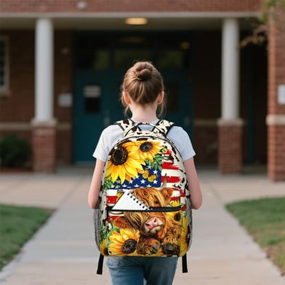 School Backpack for Girls Boys Highland Cow Girls Backpack for Kids Children Teens Elementary Middle School Students Bookbag Ages 6-18 Lightweight Travel Back Pack - color: Highland Cow