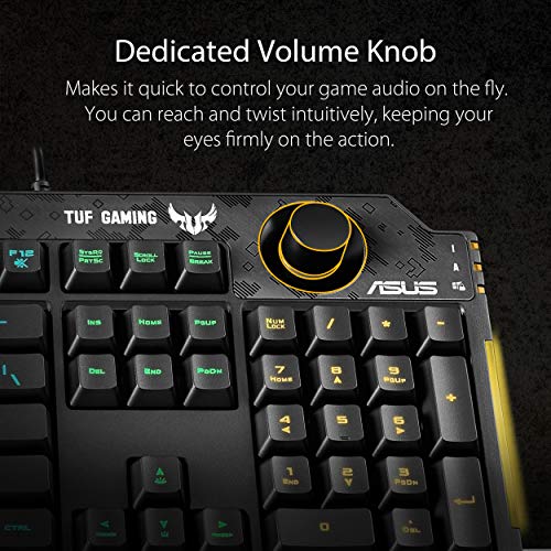 ASUS Membrane Gaming Keyboard for PC - TUF K1 | Programmable, Onboard Memory | Dedicated Volume Knob, Aura Sync RGB & Side Lighting | Detachable Wrist Rest | Spill-Resistant | Highly Durable | Black