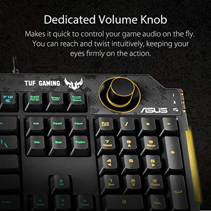 ASUS Membrane Gaming Keyboard for PC - TUF K1 | Programmable, Onboard Memory | Dedicated Volume Knob, Aura Sync RGB & Side Lighting | Detachable Wrist Rest | Spill-Resistant | Highly Durable | Black