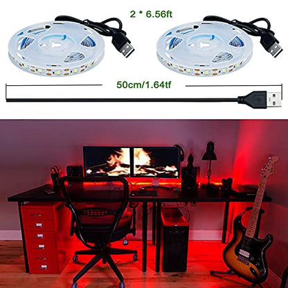 USB Red 620-625nm LED Strip 5V USB Powered 13.12ft/4M(2pcs x 6.6ft) | 240LEDs Flexible SMD2835 High Brightness No-Waterproof IP20 LED Tape Lights - color: Red