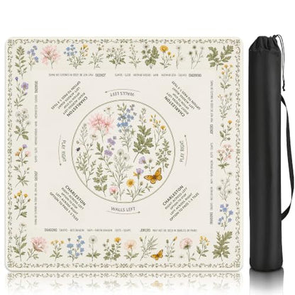 Wildflower Garden Mahjong Mat with Rules Non-Slip Noise Reduction Gaming Mats with Carrying Bag, American Mahjong Table Cover for Poker Board Card Games Dominoes, 31.5” x 31.5” - color: Wildflower Garden