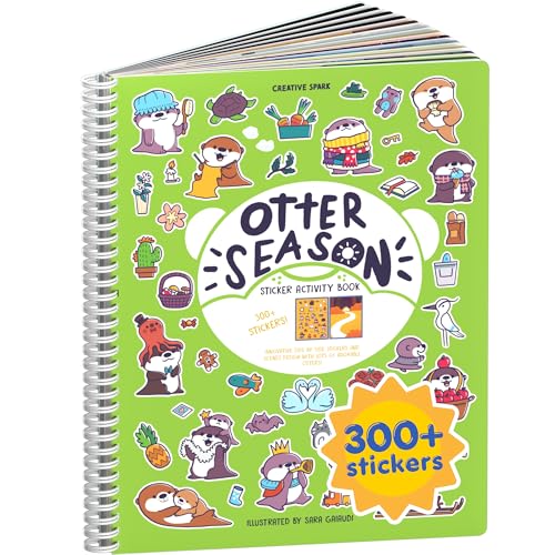Otter Season 300+ Sticker Book for Kids by Cupkin - Arts & Crafts Activity Book, Stickers, 8 Scenes & Coloring Pages - Road Trip Essentials, Travel Essentials for Ages 2-8 - Spiral Bound - color: Animal