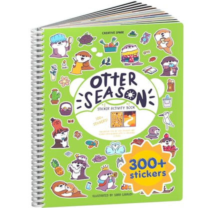 Otter Season 300+ Sticker Book for Kids by Cupkin - Arts & Crafts Activity Book, Stickers, 8 Scenes & Coloring Pages - Road Trip Essentials, Travel Essentials for Ages 2-8 - Spiral Bound - color: Animal