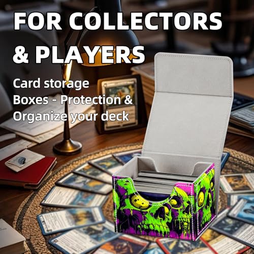 Trading Card Storage Box, Holds 100+ for MTG Cards, Premium PU Leather with Magnetic Closure, Green Skull Durable Deck Box for Magic the Gathering, Trading Card Games - color: Green Skull