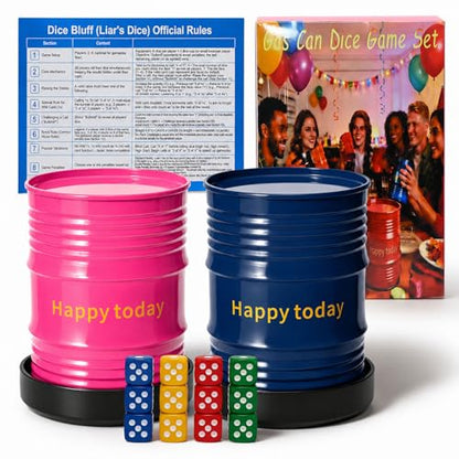 Lies Dice Game Set with 2 Gas Can Shaped Dice Cups, 12 Colorful Dice and Base, for 2-6 Players, Party and Family Fun (Pink+Blue) - color: Pink+blue