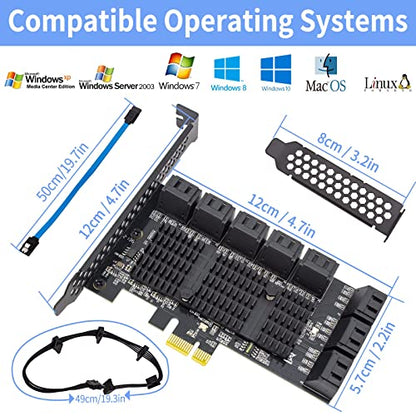 PCIe SATA 16 Port Expansion Card - 6 Gbps SATA 3.0 Controller, Low Profile Bracket, Supports 16 SATA3 Devices, Compatible with Windows, MAC, Linux - color: PCIE SATA 16 port