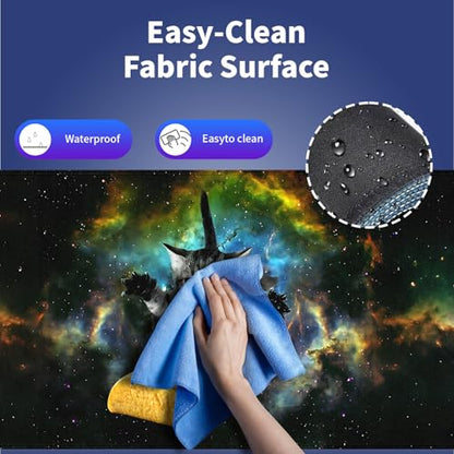 Cute Space Cat Meme Large Mouse Pad, Galaxy Kitten Chasing Taco Desk Mat | Cosmic Surreal Funny Pet Graphic, Vibrant Nebula, 31.5" x 11.8", XXL Gaming Stitched Mousepad, Smooth Surface Anti-Slip Base - color: Curious Cat