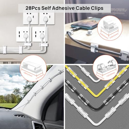 193 PCS Cable Management Kit - 4 Cable Sleeve, 57 Self Adhesive Cable Clips, 12 Hanging Strips, 12 Cable Organizer Straps and 100 Fastening Cable Ties for TV Computer Under Desk (White) - color: White