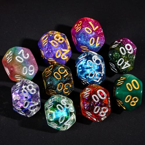 10 Pack Polyhedral Dice Set, Random Color 10 Sided Dice for D&D, DND, Table Games, Role Playing Game - color: 10pcs D00 Random Color