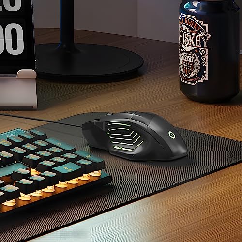 GAME PUNK Pro Series Optical Wired Gaming Mouse, Ergonomic Wired Mouse with RGB LED Lights, 3,600 DPI, and 7 Mappable Tactile Buttons, Compatible with Windows, MacOS, PlayStation 5, Xbox Series X/S - color: Black