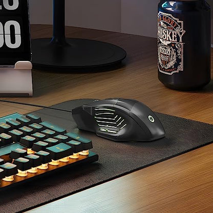 GAME PUNK Pro Series Optical Wired Gaming Mouse, Ergonomic Wired Mouse with RGB LED Lights, 3,600 DPI, and 7 Mappable Tactile Buttons, Compatible with Windows, MacOS, PlayStation 5, Xbox Series X/S - color: Black