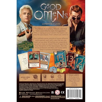 Renegade Game Studios Good Omens Card Game - 2-4 Player Board Game | Cooperative dice game based on the Terry Pratchett & Neil Gaiman novel. Includes Agnes Nutter Velvet Drawstring Bag - style: Base