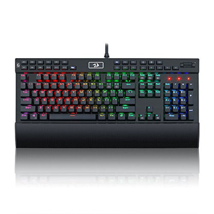 Redragon K550 RGB Gaming Keyboard, 104 Keys + 12 Macro G Keys Wired Mechanical Keyboard w/Aluminum Top Plate, Custom Clicky Purple Switch, Extra USB Port & Wrist Rest - color: Black