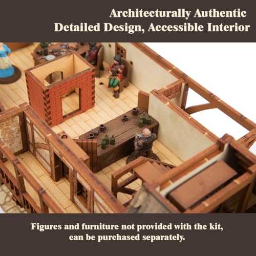 Fawlty Manor (Pro Texture) - Bridge Dwelling - Medieval Tavern - Medieval Europe Series - 3D Puzzle - Architectural Model Kit - DIY - 28mm Scale – 465 Pieces – Ages 15 Years and Above - color: Manor Medieval