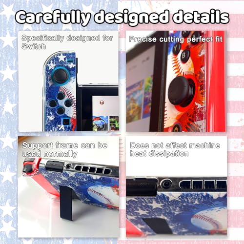 LEOPOM American Flag Baseball Switch Cover Case Protector Dockable Switch Protective Case Cover Accessories USA Baseball Gifts Ideas for Switch American Flag Baseball Game Player
