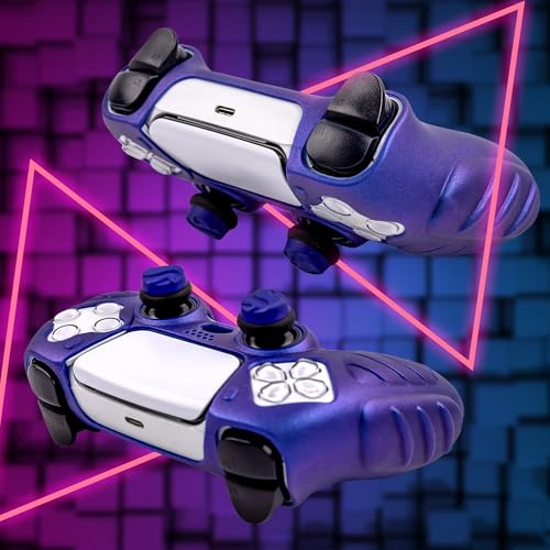 Ergonomic Soft Grip Skin for PS5 Controller, Anti-Slip Silicone Chameleon Controller Cover for PlayStation 5 with 6 Thumb Grips Accessories Set (Chroma Indigo) - color: Chroma Indigo