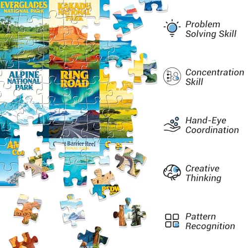 National Parks Puzzle for Adults 500 Pieces, World-Famous Scenic Lands Capes Jigsaw Puzzle 500 Pieces, Challenging Game Home Decor Party Gift Toy for Adults Seniors, 20.5×15 in - style: National Parks