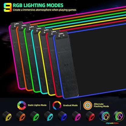 RGB Gaming Mouse Pad with Wireless Charging, Large Desk Mat, 31.5"x11.8" | XXL LED Mousepad, Ultra-Smooth Surface, Non-Slip Rubber Base, Waterproof Computer Keyboard Pad for Gamer, Black - color: Black-rgb+wireles Charging