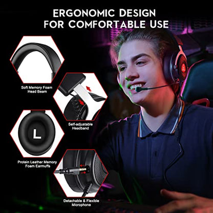 EKSA USB Gaming Headset - PC Headset with Noise Canceling Microphone/Mic, 7.1 Surround Sound, 50 MM Drivers, Memory Foam Ear Pads, Gaming Headphones for PS4 PS5 Laptop Computer