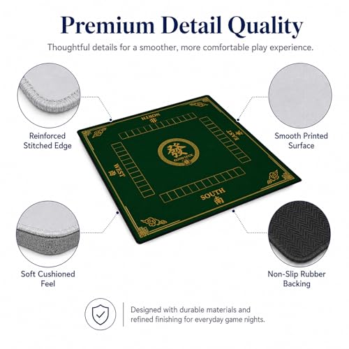 Green Felt Mahjong Mat,Non Slip American Mah Jongg Table Mat | 32in soft neoprene mah jongg mat reduces tile noise protects tabletops & packs easily for game nights or a thoughtful gift - color: 011