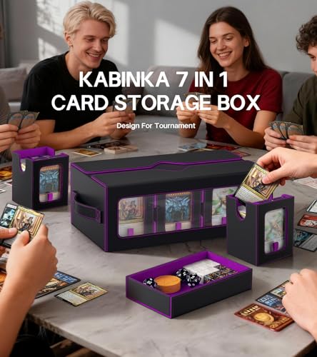 Kabinka MTG Commander Deck Box, 6-Deck Modular Card Case with 100 PCS Card Sleeves, Dice Tray - Holds 600+ Double-Sleeved Cards, 35PT Magnetic Holders for TCG/EDH (Black Purple) - color: Black Purple