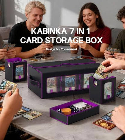 Kabinka MTG Commander Deck Box, 6-Deck Modular Card Case with 100 PCS Card Sleeves, Dice Tray - Holds 600+ Double-Sleeved Cards, 35PT Magnetic Holders for TCG/EDH (Black Purple) - color: Black Purple