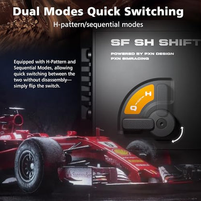 PXN SF SH Sim Racing Shifter, H-Pattern & Sequential Dual Mode | Hall Effect Sensor, Aluminum Alloy Body, 6+2+R Gears, Adjustable Resistance, Compatible with PC & PXN Racing Wheel Base