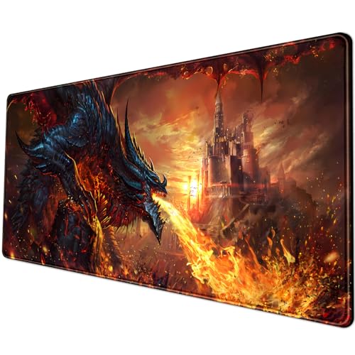 Japanese Desk Mat Dragon Castle Desk Pad Game Aesthetic Mouse Pad Large Gaming Mousepad Extended Keyboard Pad 31.5 x 11.8 in Laptop Computer Mouse Keyboard Mouse Pads for Desk Decor Mat. - color: C-castle Doom