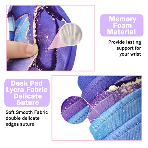 Large Mouse Pad and Keyboard Wrist Rest, Desk Pad for Keyboard and Mouse, 4-in-1 Large Gaming Mouse Pad with Wrist Support - Purple Marble - color: Purple Blue Marble