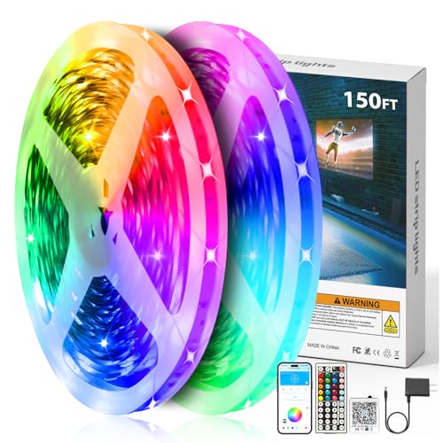 DAYBETTER LED Strip Lights 150 ft, Smart LED Lights for Bedroom, Bluetooth Led Light Strips with Remote, App Control, DIY Colors, RGB Color Changing LED Strip Lighting Music Sync, Party, Room Decor - size: 150ft