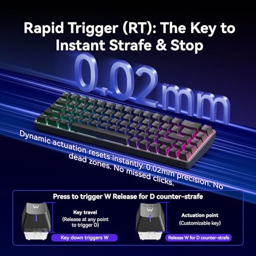 TMKB T68-C HE Hall Effect 60% Gaming Keyboard, 8000Hz, 0.02mm Rapid Trigger | Magnetic Switches, Adjustable Actuation, Web Driver, RGB Backlight, Wired, Gift for Teens, Students and FPS Gamers