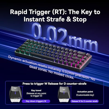 DIERYA DK68-C 60% Gaming HE Keyboard, Magnetic Switch Hot Swappable, Rapid Trigger, Adjustable Actuation, 8000Hz Polling Rate, RGB Backlit, Compact 68 Keys for Windows PC, Wired, Black