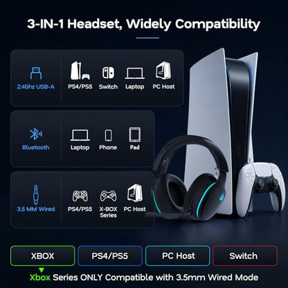 AOC 2.4GHz Wireless Gaming Headphones for PS5, PS4 Fortnite & Call of Duty/FPS Gamers, PC, Switch, Bluetooth 6.0 Gaming Headset with Noise Canceling Mic, 7.1 Virtual Surround, 45Hr Battery -Black - color: Black