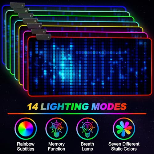 ARTSO Blue RGB Gaming Mouse Pad, XXL Mousepad Non-Slip Rubber Base, Cool Computer Desk Pad Keyboard Mat LED Glowing Square Extended Mouse Pad for Gamer - color: Blue Glowing Square