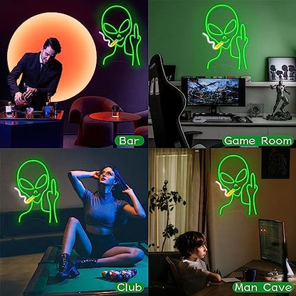 Green Alien Neon Signs, Dimmable LED Neon Signs for Wall Decor Bedroom Man Cave Game Room Home Bar Party Decor, LED Alien Neon Light for Kids Birthday Gift (Green Alien) - style: Green Eyed Alien