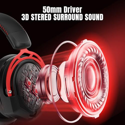 K98 Gaming Headset with Mic, Wired Over Ear Headphones for PC, PS5, PS4, Xbox One, 50mm Stereo Surround Sound, Aluminum Frame, Memory Foam Ear Cushions, Noise Cancelling Mic (Black/Red) - color: Black