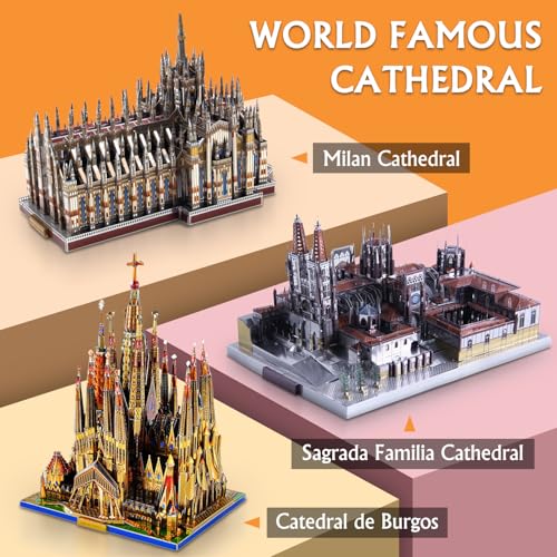 Microworld 3D Metal Puzzle Model Kits, Italy Milan Cathedral Architecture Model Building Kit, 3D Puzzles for Adults Laser Cut Jigsaw Brain Teaser Art Craft Kits (Duomo Di Milano)