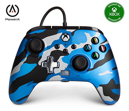 PowerA Enhanced Wired Controller for Xbox Series X|S - Metallic Blue Camo, gamepad, wired video game controller, gaming controller, Officially Licensed for Xbox - color: Metallic Blue Camo