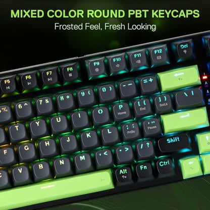 Redragon K740 Wired RGB Gaming Keyboard, Aluminum Base & Knob, 95% Layout | Rock-Solid Metal Build, Multi-Function Control Wheel, Creamy Custom Switch, Swap-Ready Socket, Fade-Resistant PBT Keycap - color: Green Blaze, size: 98 Keys