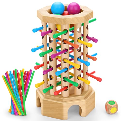 Wooden Ball Drop Board Game for Kids Ages 3-6, Montessori Family Game | Stick Drop Challenge • Fine Motor Skills • Family Fun • Montessori Learning