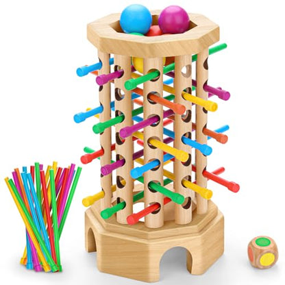 Wooden Ball Drop Board Game for Kids Ages 3-6, Montessori Family Game | Stick Drop Challenge • Fine Motor Skills • Family Fun • Montessori Learning