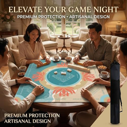 Mahjong Mat 2025 Upgraded No-Crease & No Odor Design, 32.3 Inch with Waterproof Velvet, Non-Slip PU Silicone, Lightweight for Noise Reduction, Includes Printed Rules for Tiles and Cards (beach) - color: Beach