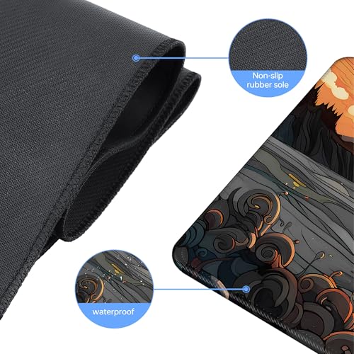 Japanese Sea Waves Large Gaming Mouse Pad,Anime Mouse Pad Gaming Mouse Mat Desk Pad,31.5 x 11.8in Desk Mat Mouse Pads for Desk,Extended Keyboard Pad XL Mousepad with Non-Slip Base and Stitched Edge - color: Japanese Sunset Waves