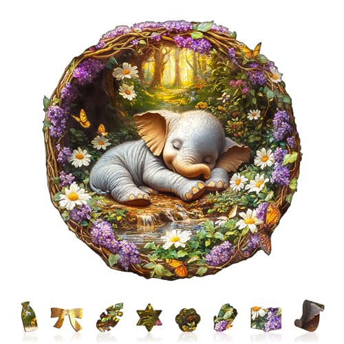 Wooden Puzzles for Adults, Dream Elephant Wood Puzzles Adult, Unique Animal Shaped Wooden Jigsaw Puzzle, Creative Birthday Gifts for Friends/Family/Puzzle Lovers, Home Decor(S-8.5 * 8.5in 100pcs) - color: Dream Elephant, size: Small