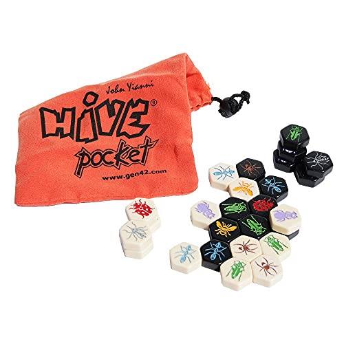Hive Pocket Game by Smart Zone Games | Portable Abstract Strategy Game for 2 Players | Includes Ladybug and Mosquito Expansions | Compact Travel Edition of the Award Winning Hive Strategy Game