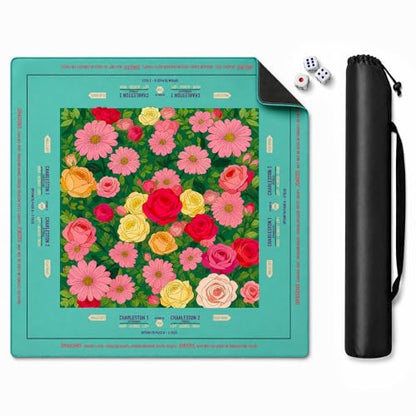 Red Rose Mahjong Mat 33x33 Inch, Floral Mahjong Mat with Carry Bag, Non-Slip Noise Reducing Waterproof Mahjong Table Mat for American Mahjong, Poker & Board Games