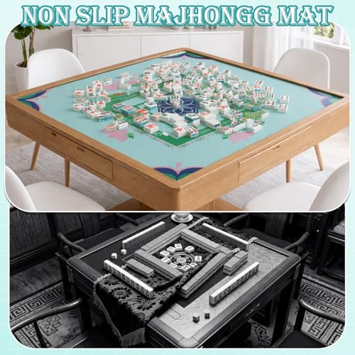 Thenshop Mahjong Mat Thickened Anti-Slip Game Mat with Drawstring Carrying Bag, 31.5" x 31.5" Waterproof Noise-reducing Table Cover for Mahjong, Poker, Card Games, Dominoes(Lotus Style) - style: Lotus Style