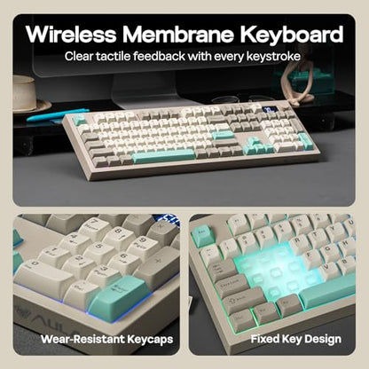 EPOMAKER Aula S102 PRO Membrane Gaming Keyboard with TFT Screen, Volume Knob & Number Pad, BT/2.4G/USB, RGB Backlit, Creamy Silicone Structure, Silent Keyboard for PC Game/Office (Grey) - color: Grey