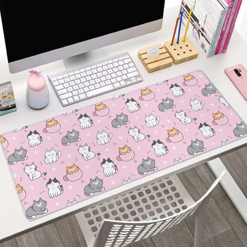 Gaming Mouse Pad Large Desk Mat,Cartoon Cat Mouse Pad Gaming Desk Pad,31.5 x 11.8 Keyboard Pad Minimalist Mouse Pads for Desk,Extended Mouse Mat Mousepad with Non-Slip Base and Stitched Edge - color: Cartoon Cat